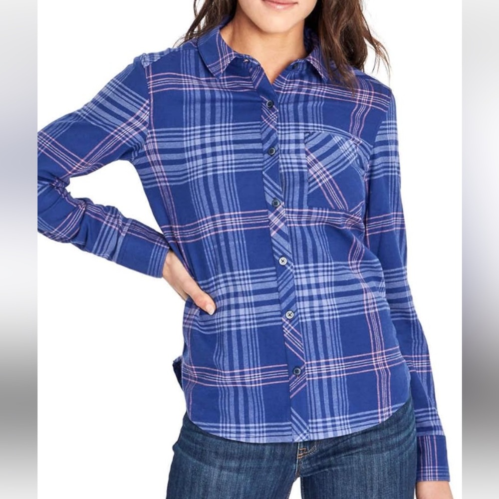 Orvis Logan Women’s button up long sleeve
Blue pink plaid flannel casual shirt S